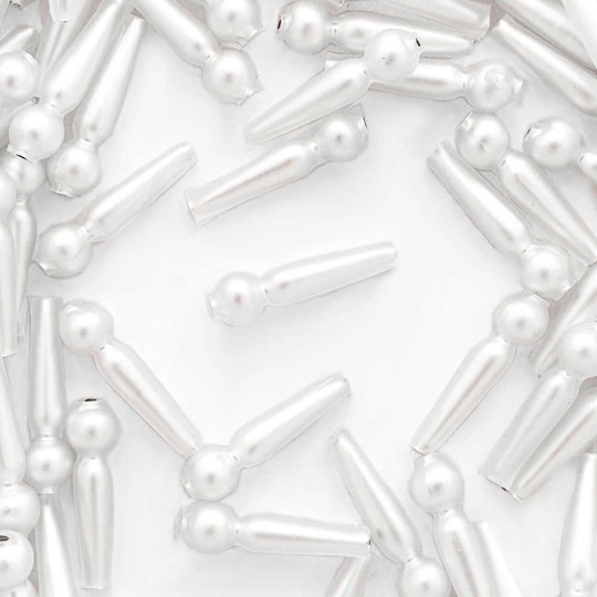 8 Matte White Long Round Drop Glass Beads 1" ~ Czech Republic