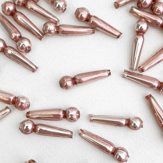 8 Pearl Rose Pink Long Round Drop Glass Beads 1" ~ Czech Republic