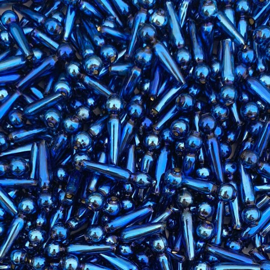 8 Blue Long Round Drop Glass Beads 1" ~ Czech Republic