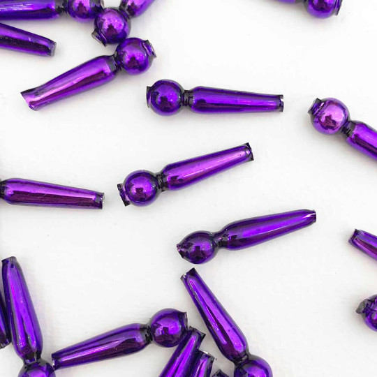 8 Purple Long Round Drop Glass Beads 1" ~ Czech Republic