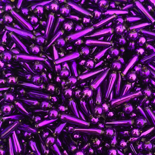 8 Purple Long Round Drop Glass Beads 1" ~ Czech Republic