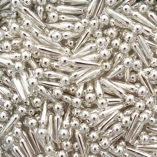 8 Silver Long Round Drop Glass Beads 1" ~ Czech Republic