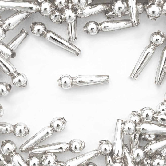 8 Silver Long Round Drop Glass Beads 1" ~ Czech Republic