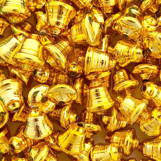 3 Gold Bell Glass Beads 1" ~ Czech Republic
