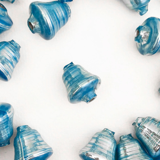 3 Pearl Light Blue Bell Beads 1" ~ Czech Republic