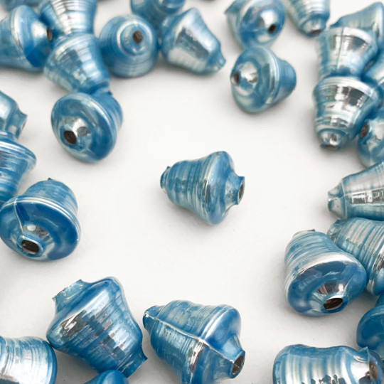 3 Pearl Light Blue Bell Beads 1" ~ Czech Republic