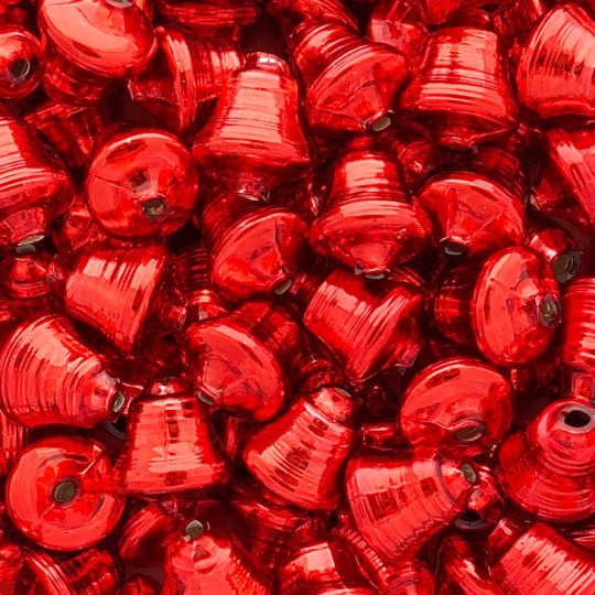 3 Red Bell Glass Beads 1" ~ Czech Republic