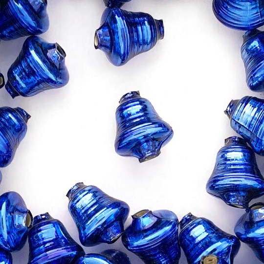 3 Blue Bell Glass Beads 1" ~ Czech Republic