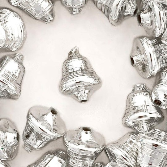 3 Silver Bell Glass Beads 1" ~ Czech Republic