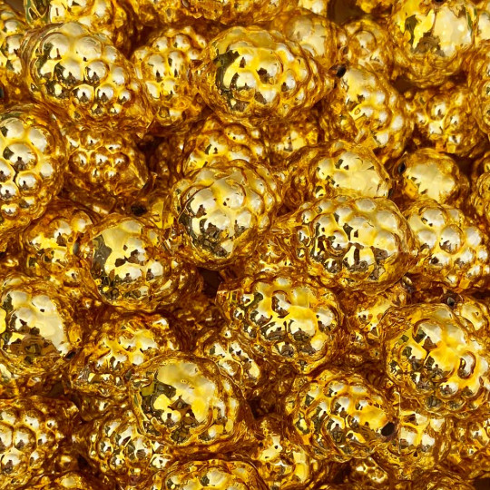 3 Gold Berry or Grape Glass Beads 1" ~ Czech Republic