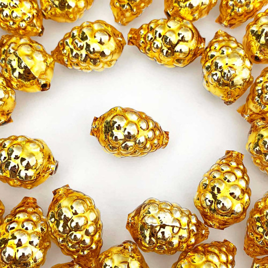 3 Gold Berry or Grape Glass Beads 1" ~ Czech Republic