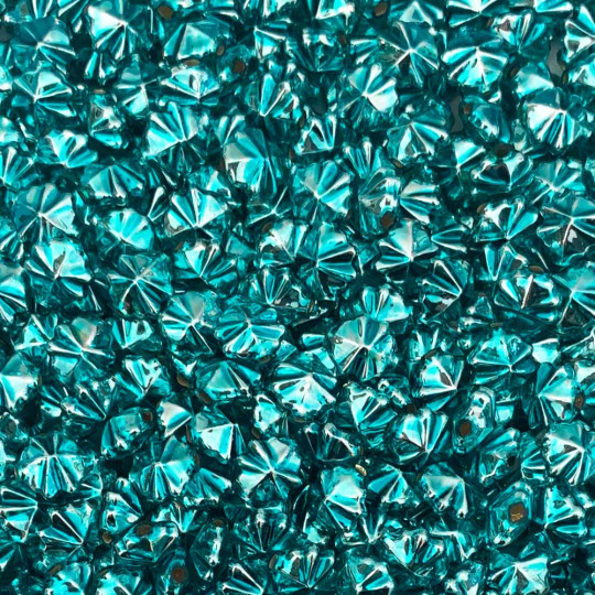 8 Small Aqua Starburst Blown Glass Beads .5" ~ Czech Republic