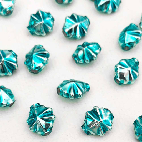 8 Small Aqua Starburst Blown Glass Beads .5" ~ Czech Republic