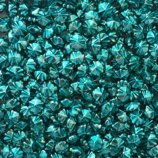 8 Small Aqua Starburst Blown Glass Beads .5" ~ Czech Republic