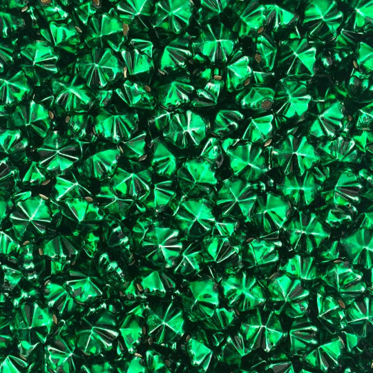 8 Small Green Starburst Blown Glass Beads .5" ~ Czech Republic
