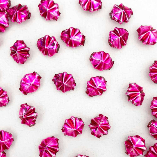 8 Small Hot Pink Starburst Blown Glass Beads .5" ~ Czech Republic