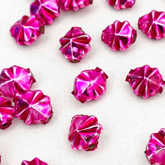 8 Small Hot Pink Starburst Blown Glass Beads .5" ~ Czech Republic