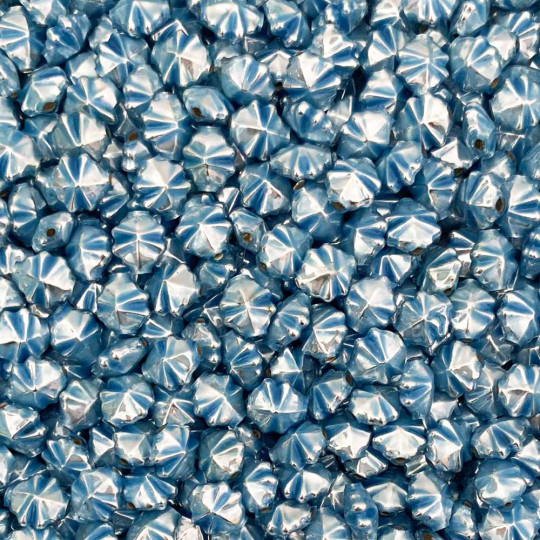 8 Small Pearl Light Blue Starburst Blown Glass Beads .5" ~ Czech Republic