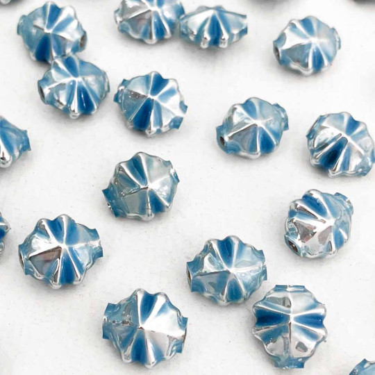 8 Small Pearl Light Blue Starburst Blown Glass Beads .5" ~ Czech Republic