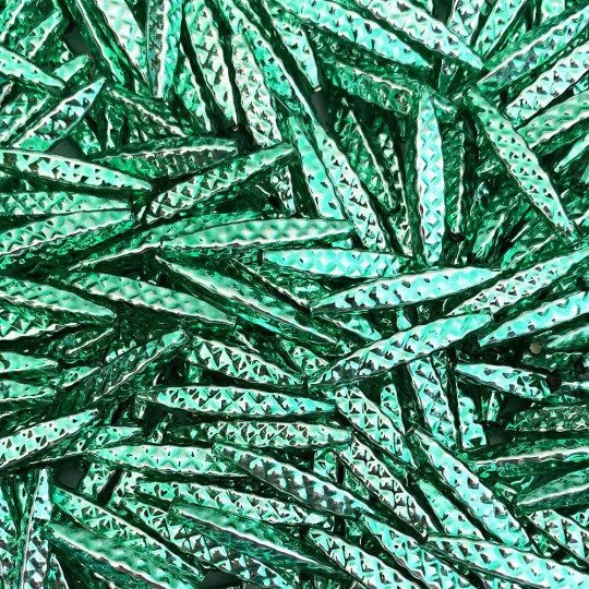 5 Light Green Quilted Drop Blown Glass Beads 1.25" ~ Czech Republic