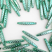 5 Light Green Quilted Drop Blown Glass Beads 1.25" ~ Czech Republic