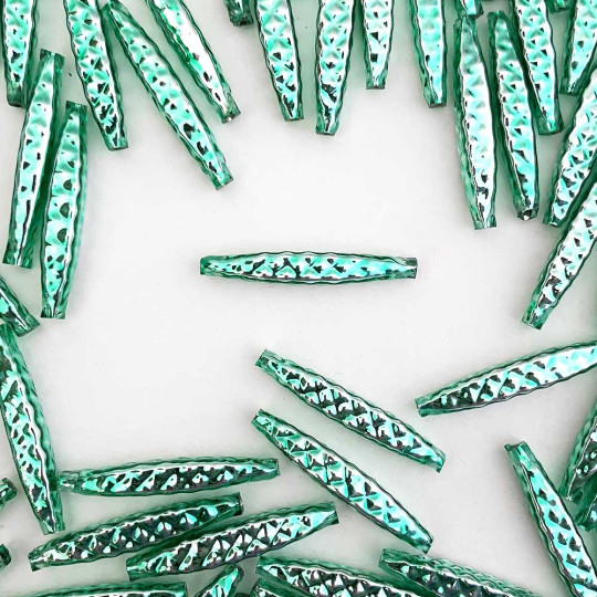 5 Light Green Quilted Drop Blown Glass Beads 1.25" ~ Czech Republic