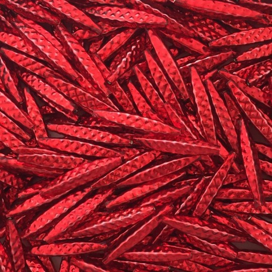 5 Red Quilted Drop Blown Glass Beads 1.25" ~ Czech Republic