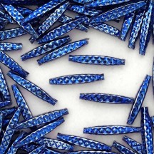 5 Blue Quilted Drop Blown Glass Beads 1.25" ~ Czech Republic