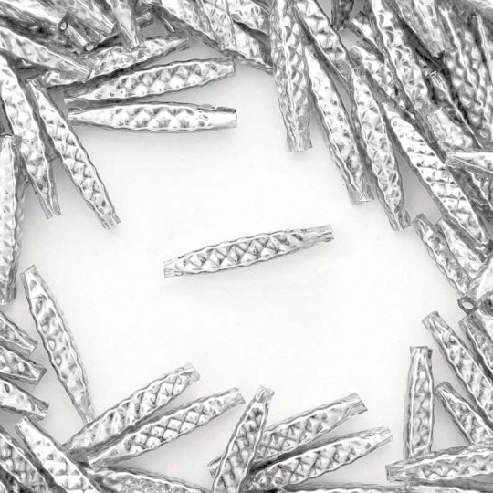 5 Silver Quilted Drop Blown Glass Beads 1.25" ~ Czech Republic