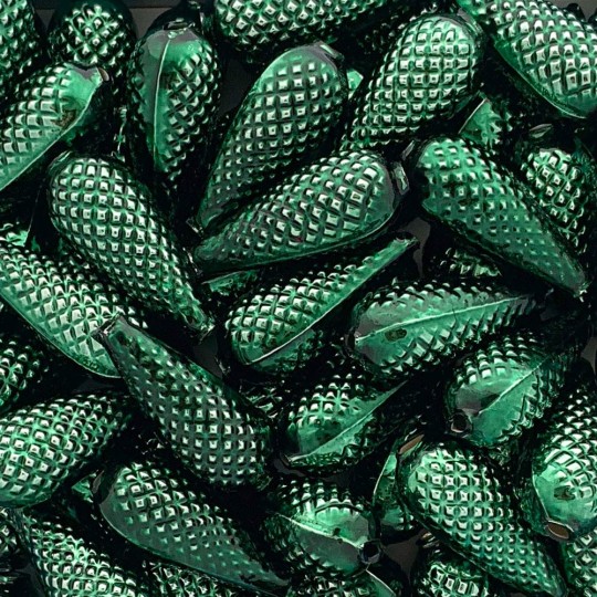 2 Large Dark Green Pine Cone Beads 1.75" ~ Czech Republic