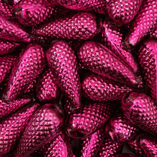 3 Large Fuschia Pink Pine Cone Beads 1.75" ~ Czech Republic