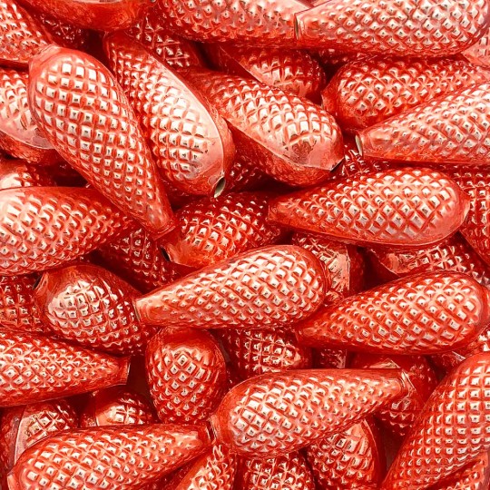 3 Large Pearl Coral Pine Cone Beads 1.75" ~ Czech Republic
