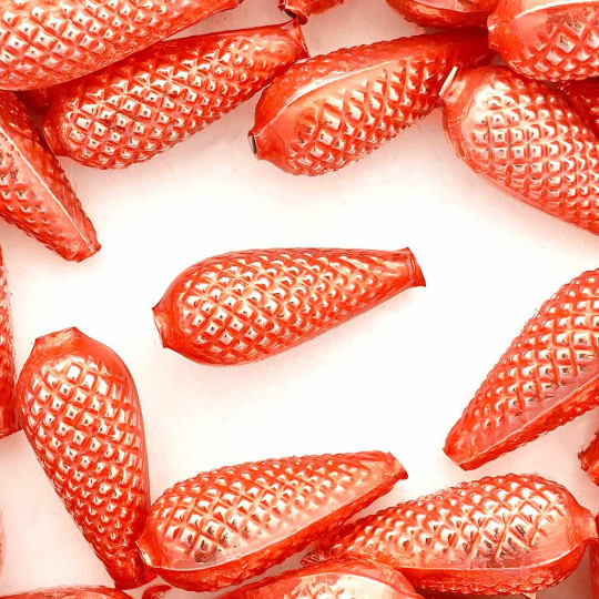 3 Large Pearl Coral Pine Cone Beads 1.75" ~ Czech Republic