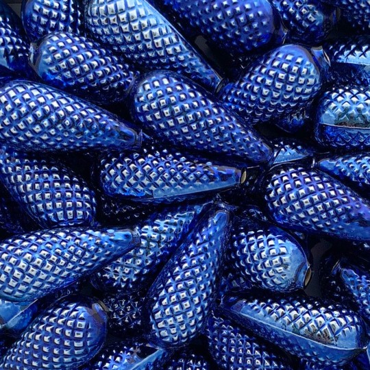 3 Large Blue Pine Cone Beads 1.75" ~ Czech Republic