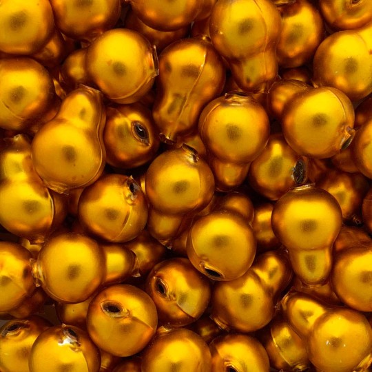 3 Matte Golden Blown Glass Pear Beads 1-1/8" ~ Czech Republic