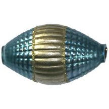 1 Jumbo Blue and Gold Fantasy Barrel Bead 1-7/8" ~ Czech Republic