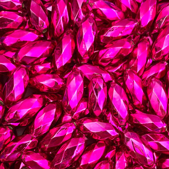 7 Hot Pink Faceted Beads 1" ~ Czech Republic