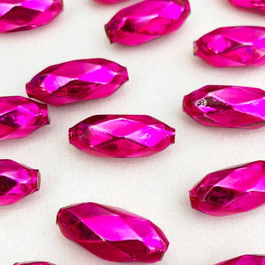 7 Hot Pink Faceted Beads 1" ~ Czech Republic