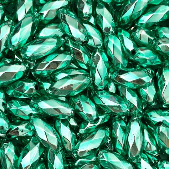 7 Light Green Faceted Beads 1" ~ Czech Republic
