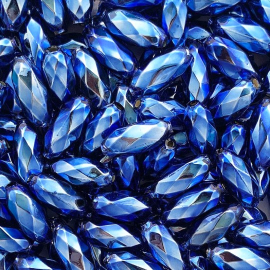 7 Blue Faceted Beads 1" ~ Czech Republic