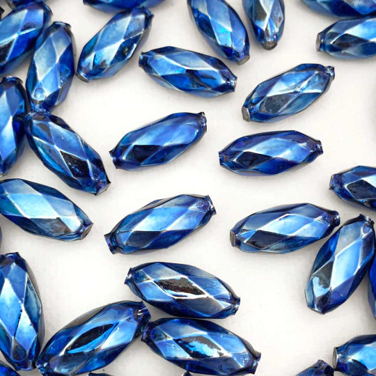7 Blue Faceted Beads 1" ~ Czech Republic