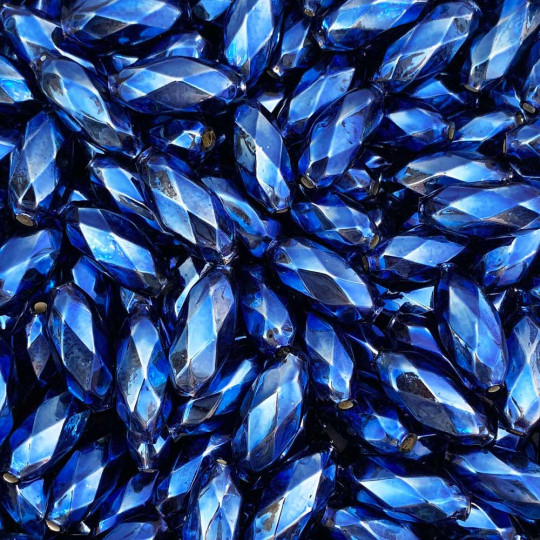 7 Blue Faceted Beads 1" ~ Czech Republic
