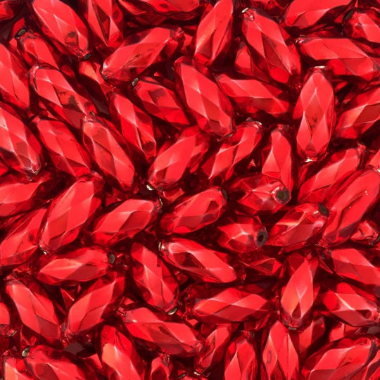7 Red Faceted Beads 1" ~ Czech Republic