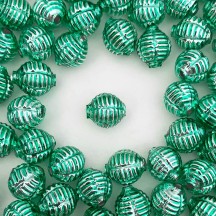 7 Light Green Fancy Ribbed Balls Blown Glass Beads .625" ~ Czech Republic