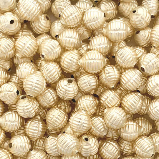 7 Matte Champagne Fancy Ribbed Balls Blown Glass Beads .625" ~ Czech Republic