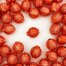 7 Matte Pumpkin Orange Fancy Ribbed Balls Blown Glass Beads .625" ~ Czech Republic