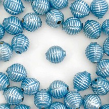 7 Pearl Blue Fancy Ribbed Balls Blown Glass Beads .625" ~ Czech Republic