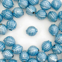 7 Pearl Blue Fancy Ribbed Balls Blown Glass Beads .625" ~ Czech Republic