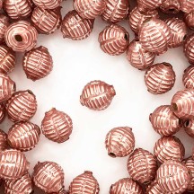 7 Pearl Rose Pink Fancy Ribbed Balls Blown Glass Beads .625" ~ Czech Republic