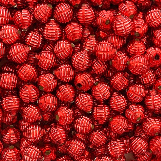 7 Red Fancy Ribbed Balls Blown Glass Beads .625" ~ Czech Republic